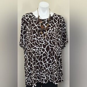 EAST5TH Brown & White Giraffe Print Casual Short Sleeves Round Neck  Sz 3X